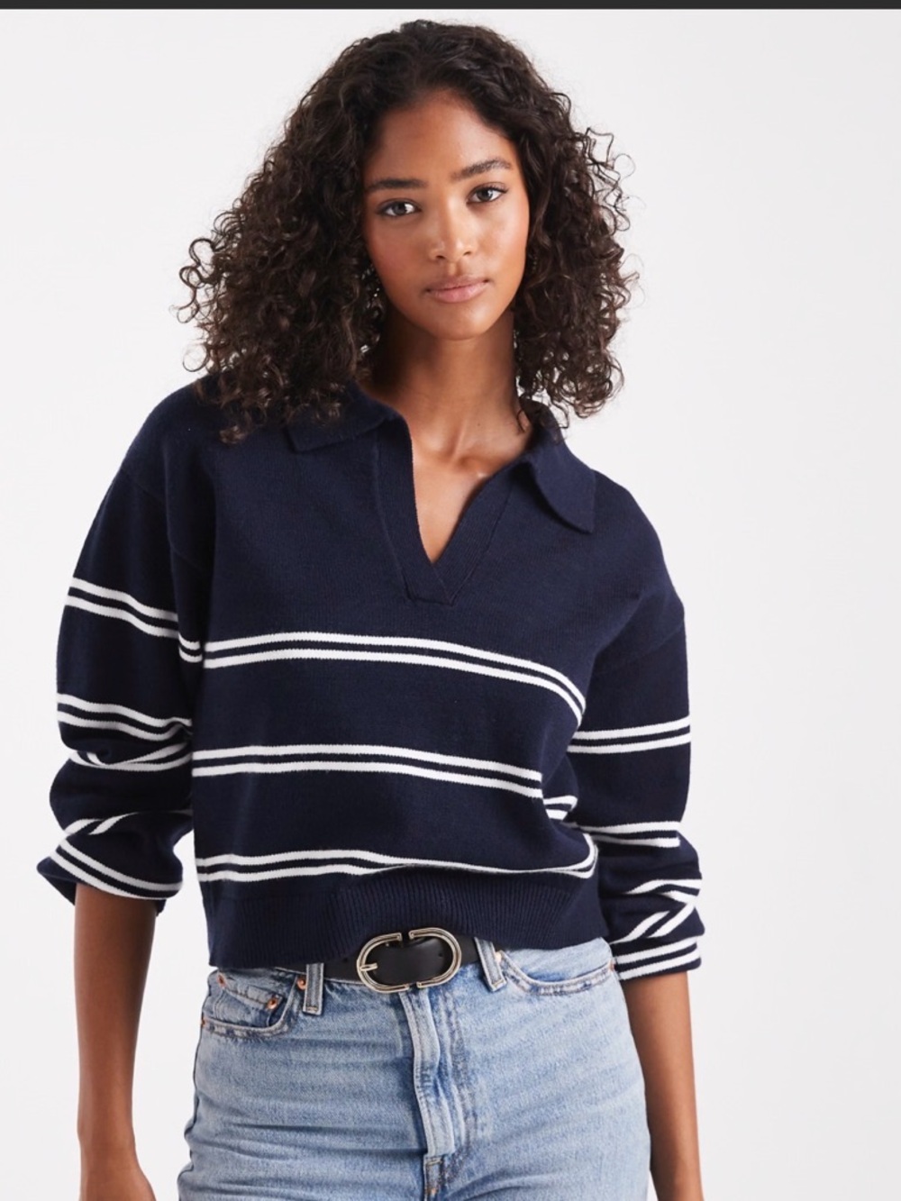 Cotton On luxe collar sweater in moonlit indigo stripe
